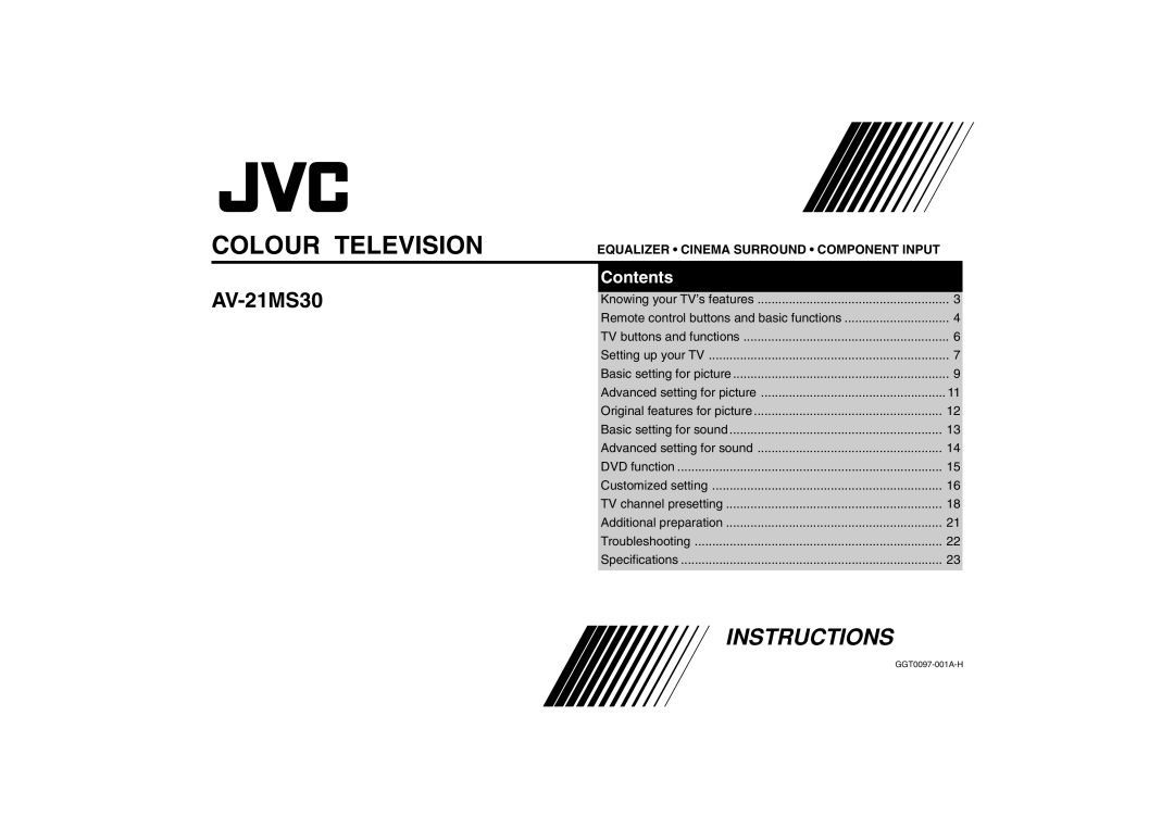 JVC AV-21MS30 specifications Colour Television 