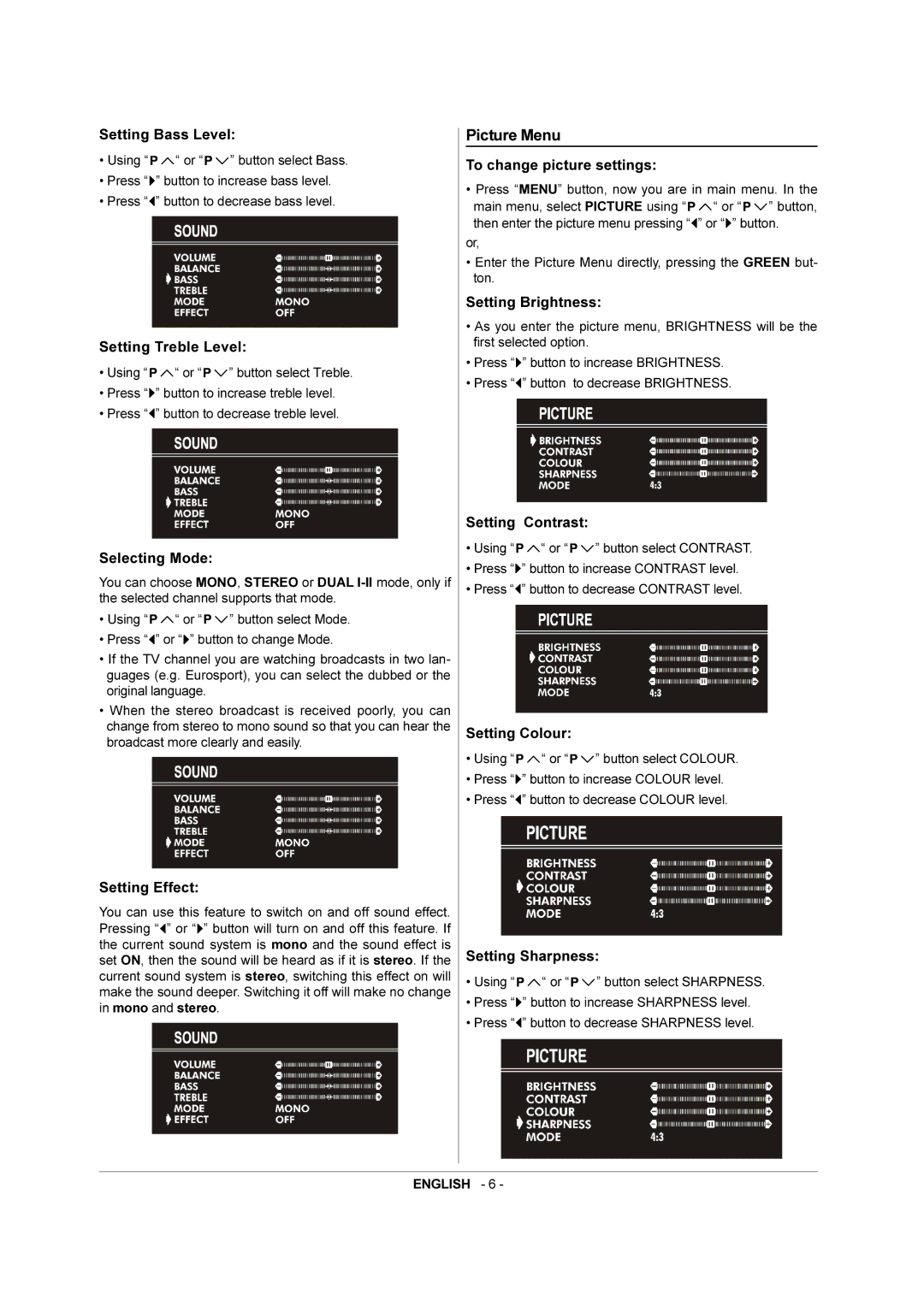 JVC AV-21QS5SE manual Picture Menu 