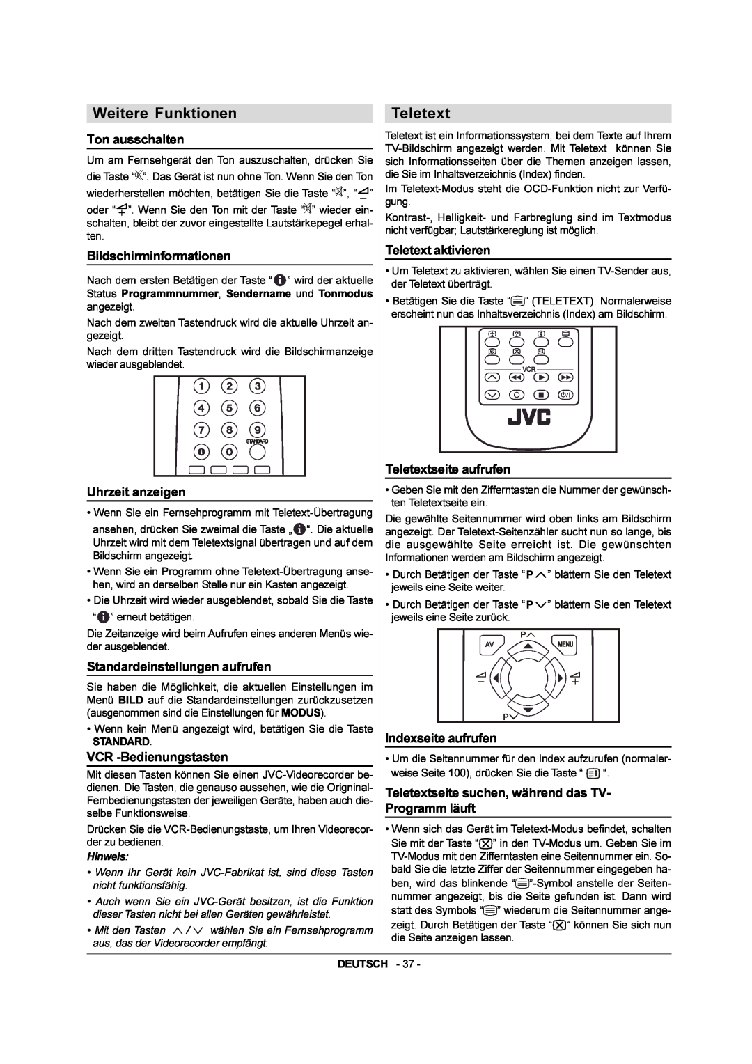 JVC AV-21QS5SN manual Weitere Funktionen, Teletext 