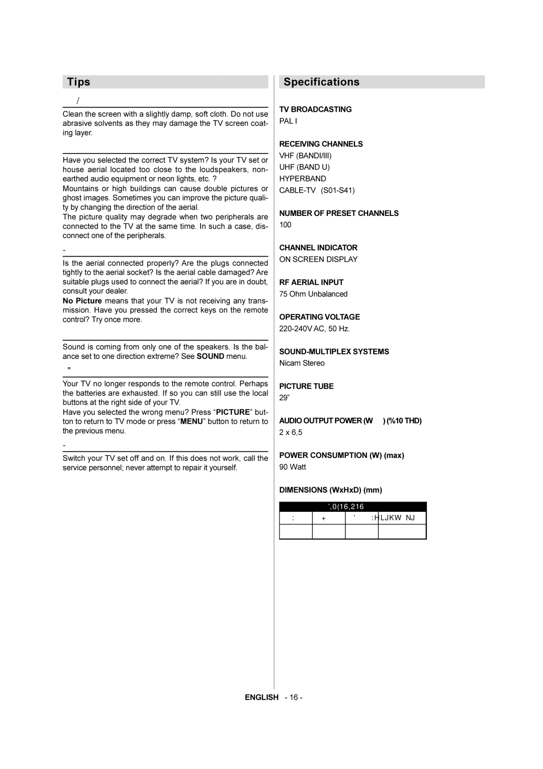 JVC AV-21QT4SJ manual Tips, Specifications 