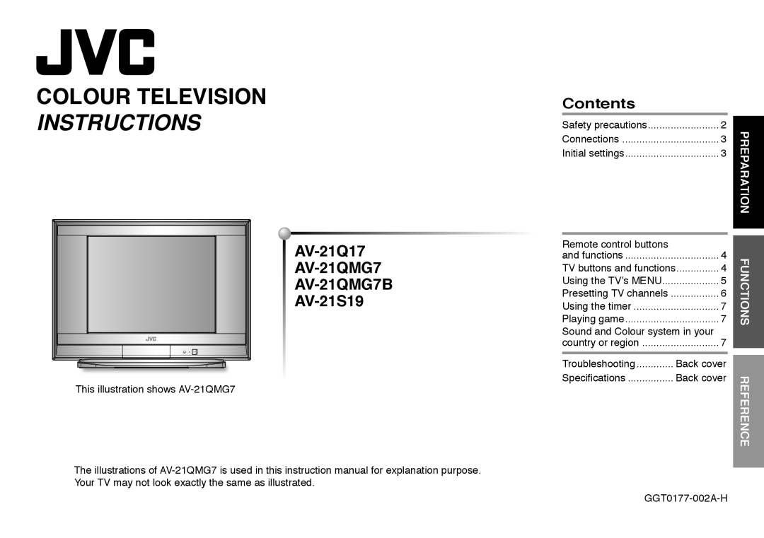 JVC AV-21S19 instruction manual Colour Television Instructions 