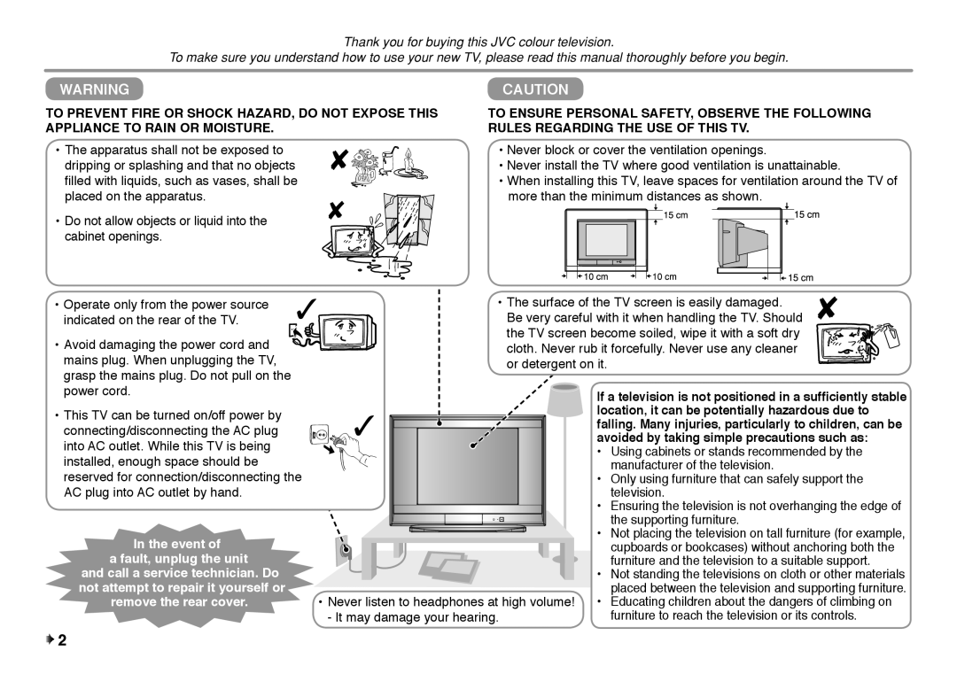 JVC AV-21S19 Location, it can be potentially hazardous due to, Avoided by taking simple precautions such as 