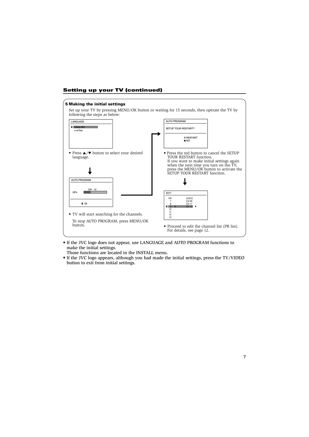 JVC AV-21V115 specifications Proceed to edit the channel list PR list. For details, see 