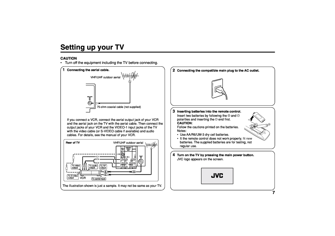 JVC GGT0055-001A-H, AV-21VP14, AV-29JP14 Setting up your TV, Turn off the equipment including the TV before connecting 