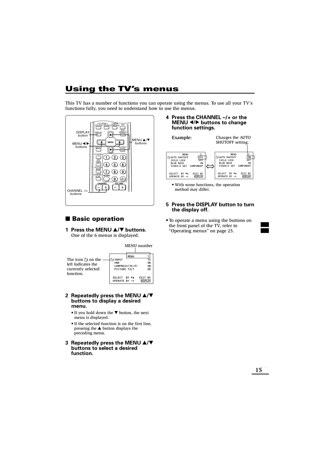 JVC AV-29VX71, AV-21VS21, AV-29VS21, AV-29WS21, AV-29WX11, AV-25VX71 Using the TV’s menus, One of the 6 menus is displayed 