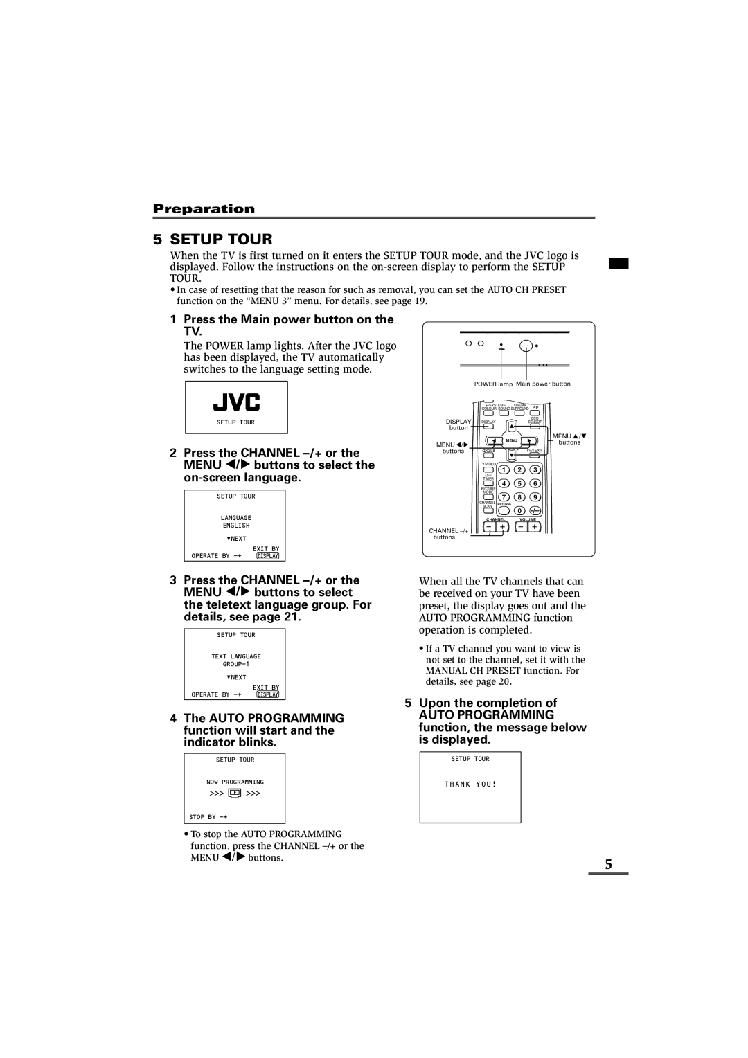 JVC AV-21VS21, AV-29VS21, AV-29WS21, AV-29WX11, AV-29VX71 Setup Tour Text Language GROUP-1 Next Operate by -+ Exit by 