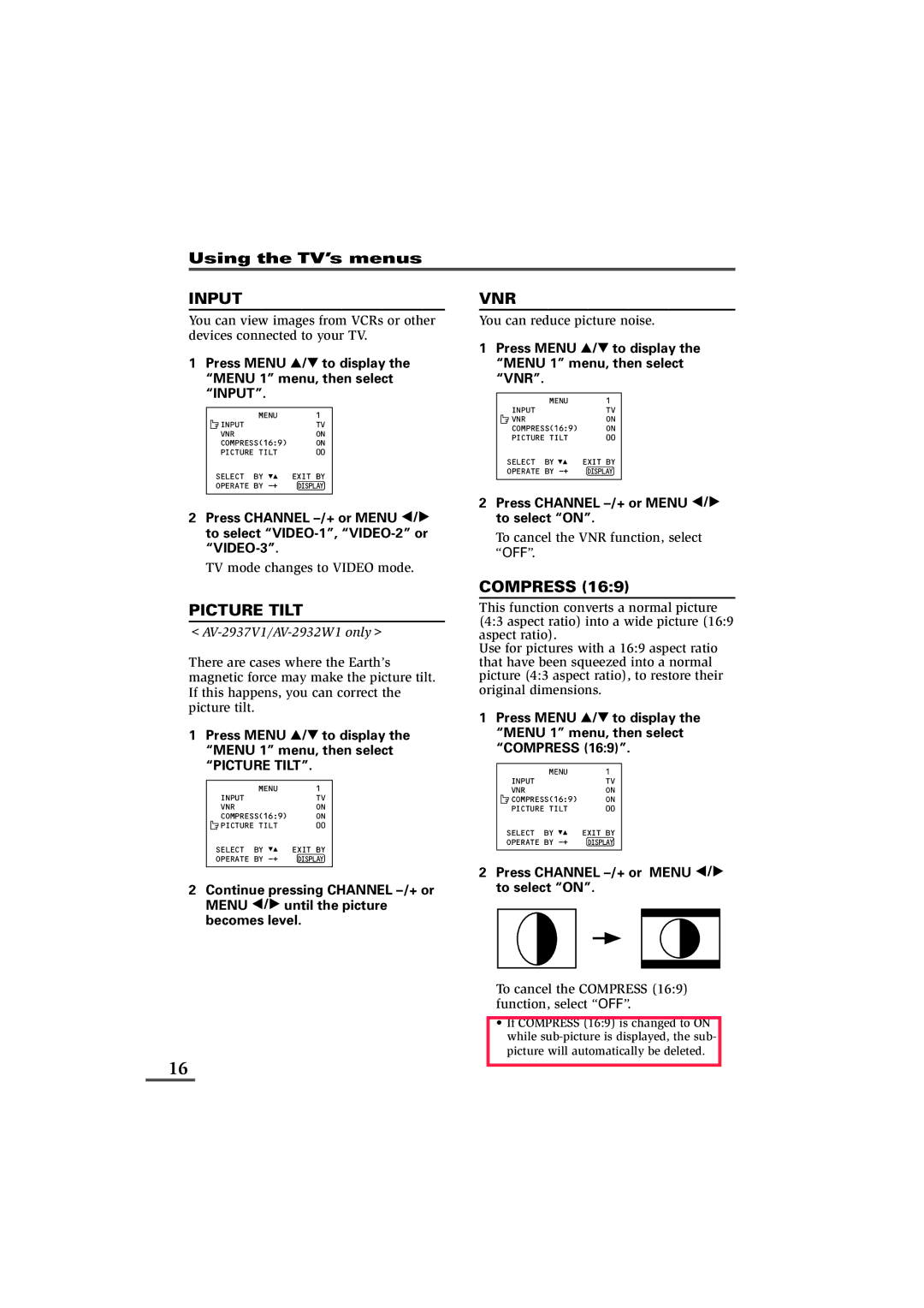 JVC AV-21VS21, AV-29VS21, AV-29WS21, AV-29WX11, AV-29VX71, AV-25VX71 Press Menu Tto display the Menu 1 menu, then select Input 