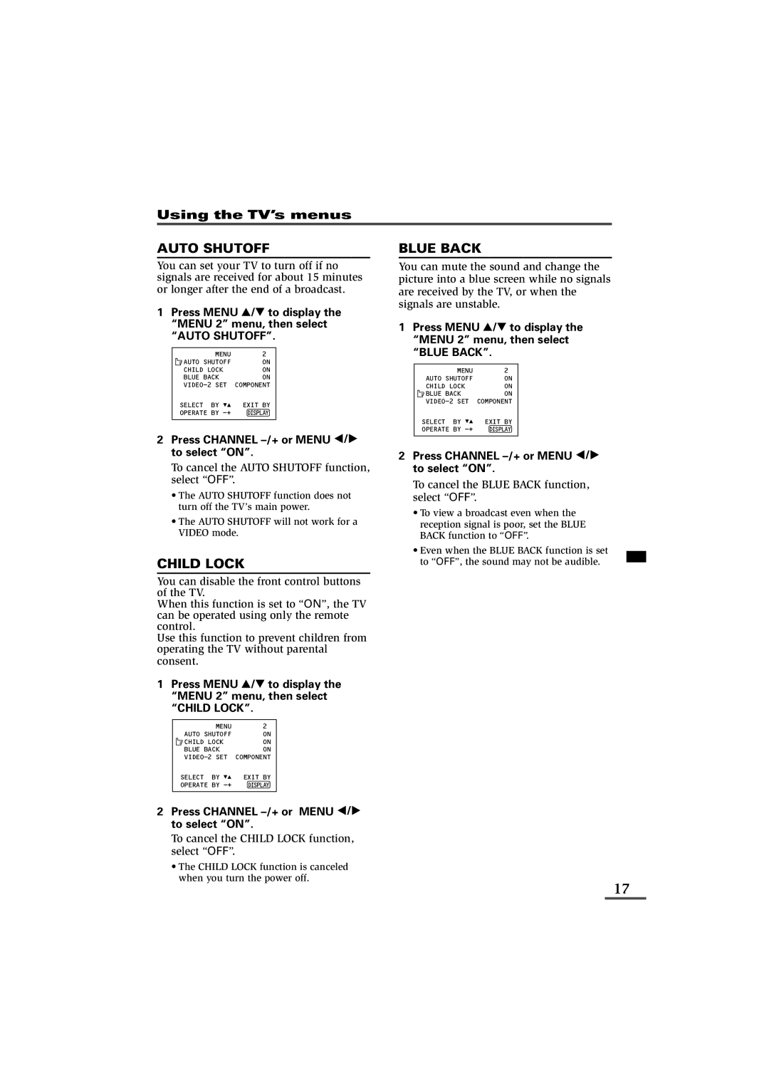 JVC AV-29VS21, AV-21VS21, AV-29WS21, AV-29WX11, AV-29VX71, AV-25VX71, AV-25VS21, AV-21YX11, AV-21WX11, AV-21WS21 Auto Shutoff 