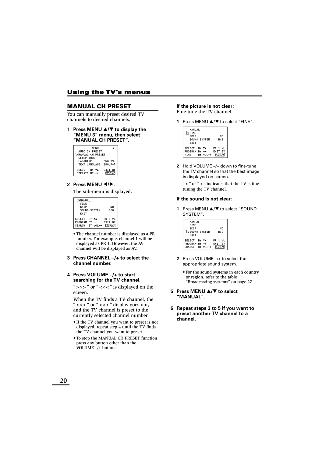 JVC AV-29VX71, AV-21VS21, AV-29VS21, AV-29WS21, AV-29WX11, AV-25VX71 Press Menu Tto display the Menu 3 menu, then select 