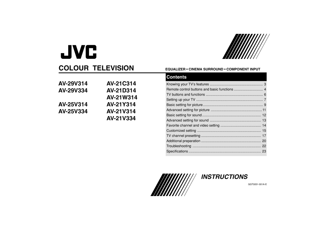 JVC AV-21Y314 specifications TV buttons and functions, Setting up your TV, Basic setting for sound 