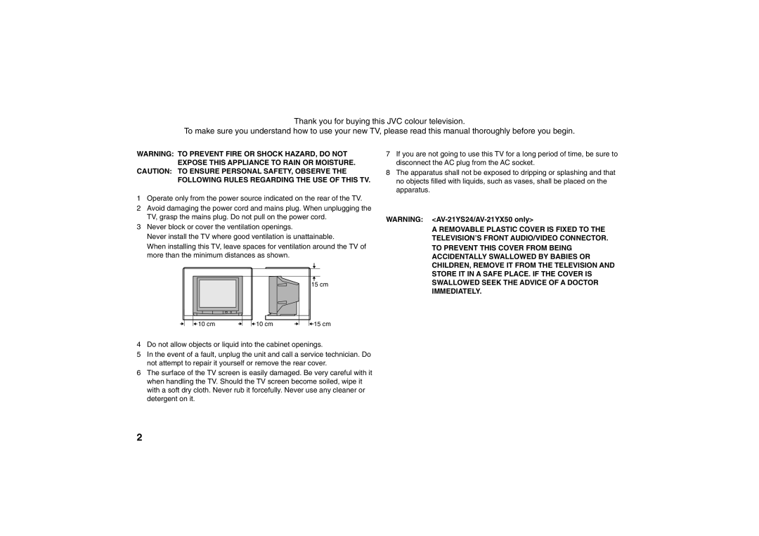 JVC AV-20NX50, AV-21YX50, AV-21YS24 specifications 15 cm 