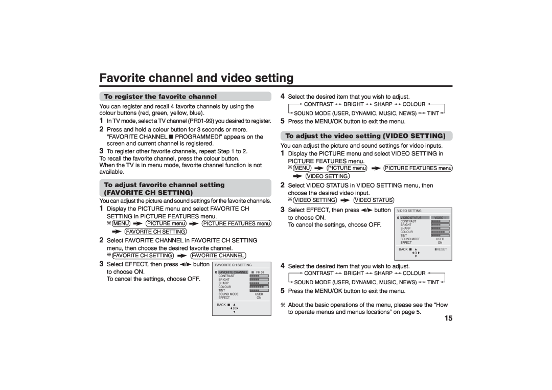 JVC AV-21YX50 Favorite channel and video setting, To register the favorite channel, To adjust favorite channel setting 