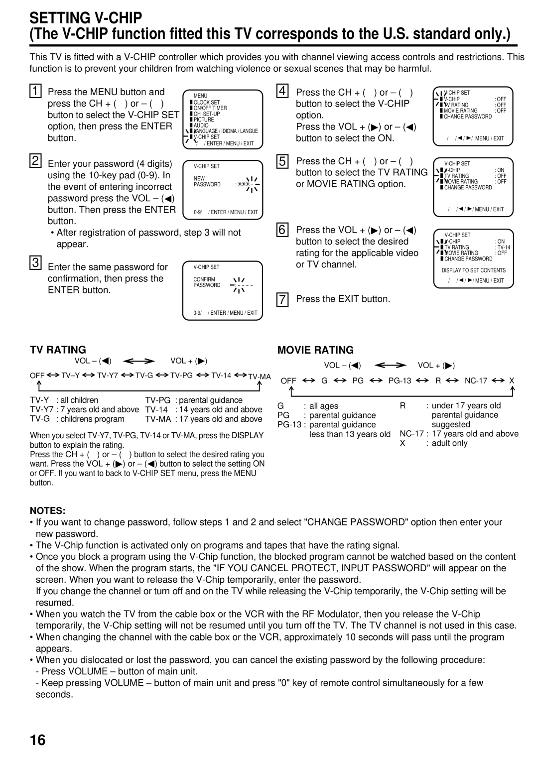 JVC AV 24F702 manual TV Rating Movie Rating 