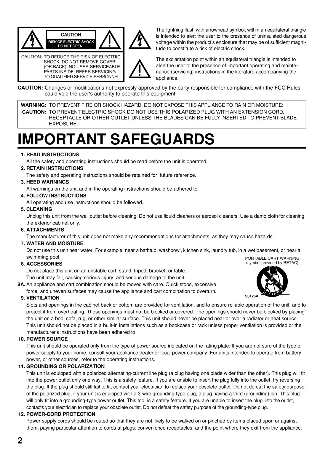 JVC AV 24F702 manual Important Safeguards 