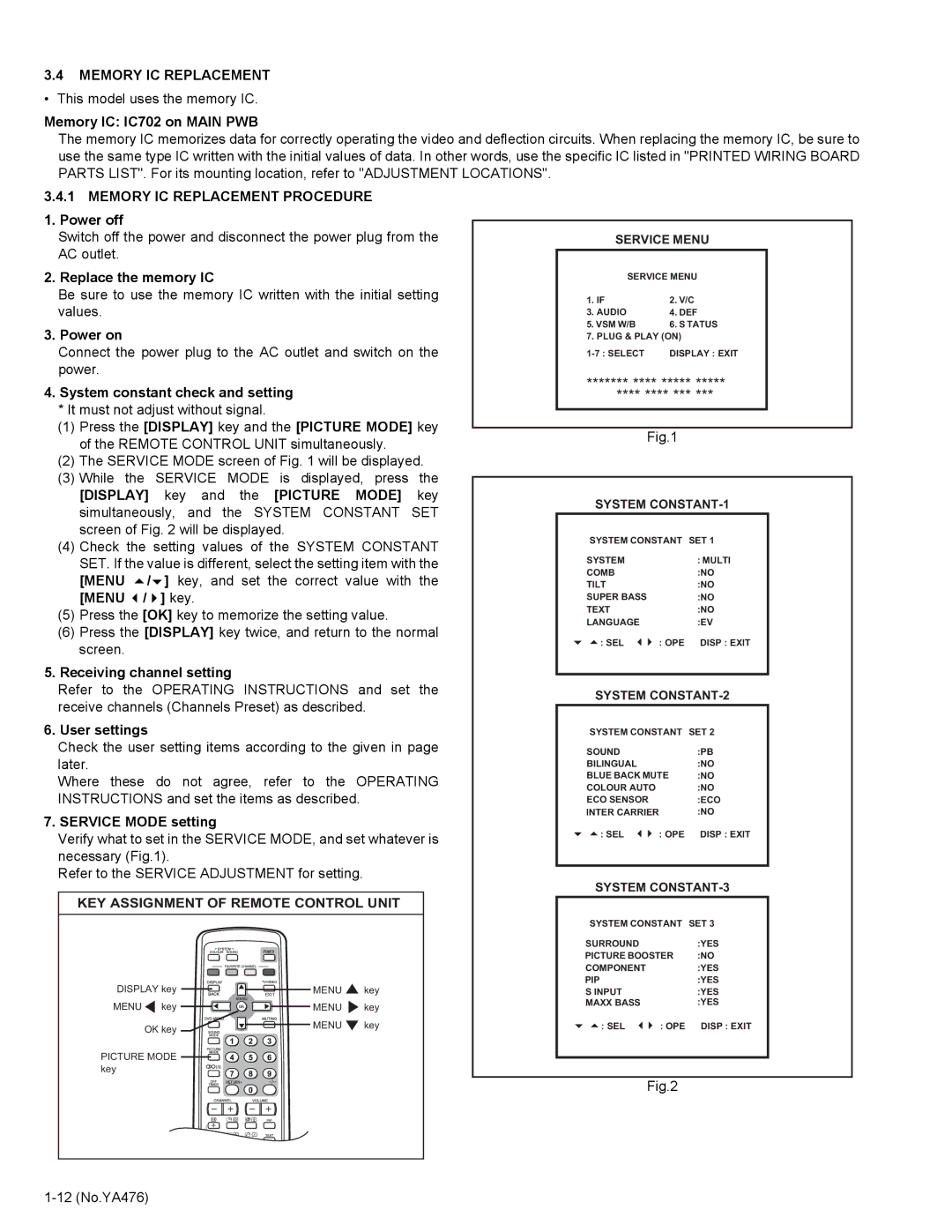 JVC AV-25MXP6/V, AV-21MXP6/V, AV-29MXP6/V service manual Memory IC Replacement, Menu 