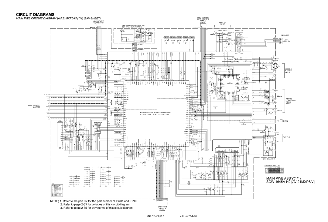 JVC AV-25MXP6/V, AV-29MXP6/V service manual Main PWB Circuit Diagram AV-21MXP6/V 1/4 2/4 SHEET1, No.YA4762-72-8No.YA476 