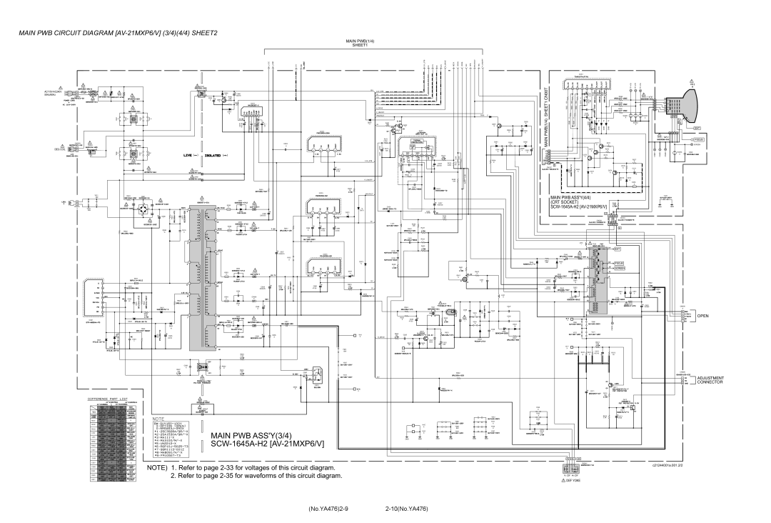 JVC AV-29MXP6/V, AV-25MXP6/V service manual Main PWB Circuit Diagram AV-21MXP6/V 3/44/4 SHEET2, No.YA4762-92-10No.YA476 