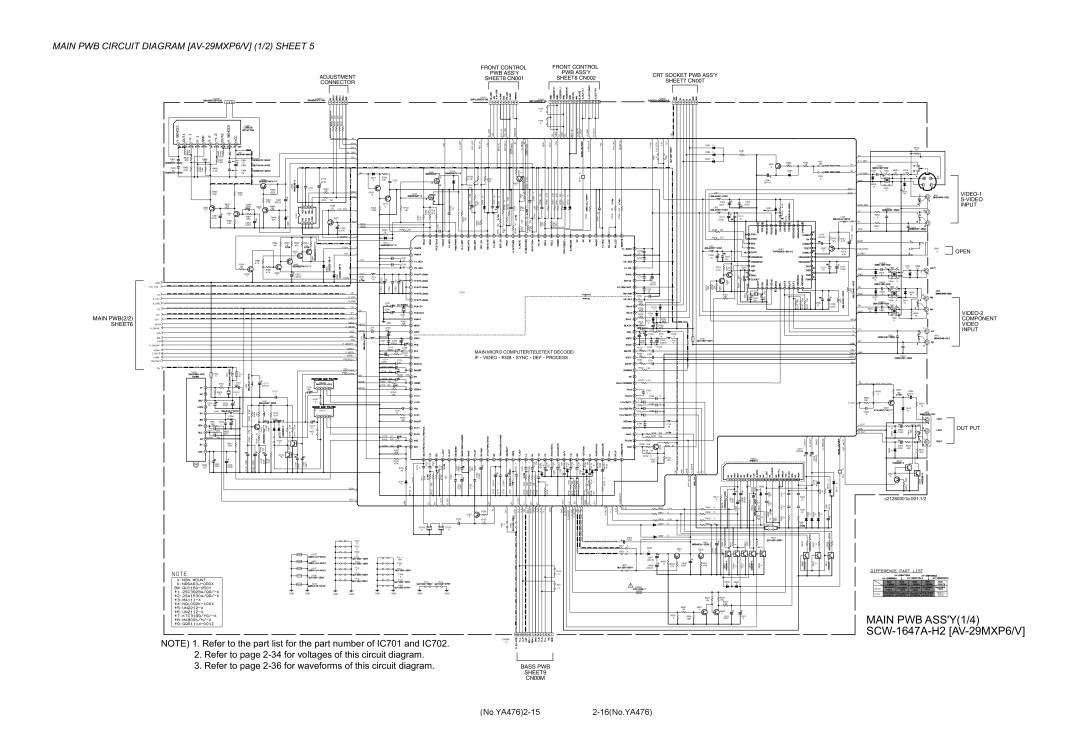 JVC AV-25MXP6/V, AV-21MXP6/V service manual Main PWB Circuit Diagram AV-29MXP6/V 1/2 Sheet, No.YA4762-152-16No.YA476 