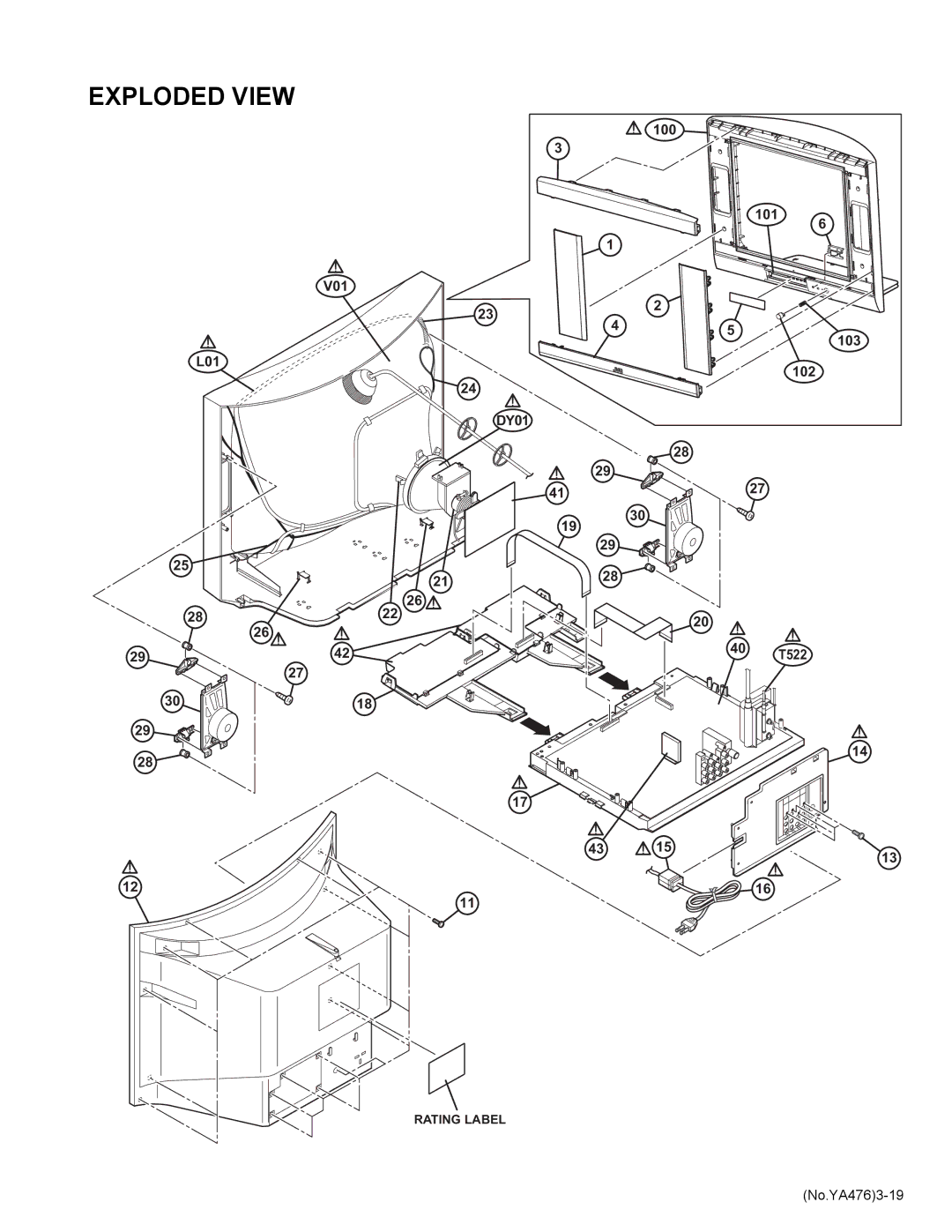 JVC AV-25MXP6/V, AV-21MXP6/V, AV-29MXP6/V service manual V01 L01 100 101 103 DY01 2822 3018 102 40 T522, No.YA4763-19 