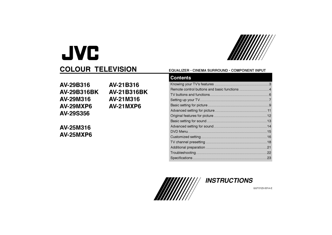 JVC AV-29MXP6/V, AV-25MXP6/V, AV-21MXP6/V service manual Colour Television 