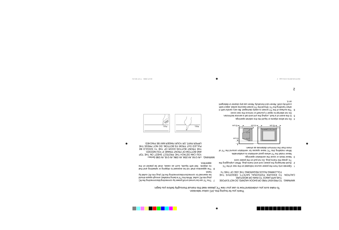 JVC AV-25MXP6/V, AV-21MXP6/V, AV-29MXP6/V service manual Do not allow objects or liquid into the cabinet openings 