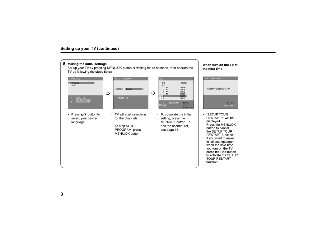 JVC AV-25MXP6/V, AV-21MXP6/V, AV-29MXP6/V service manual Setting up your TV 