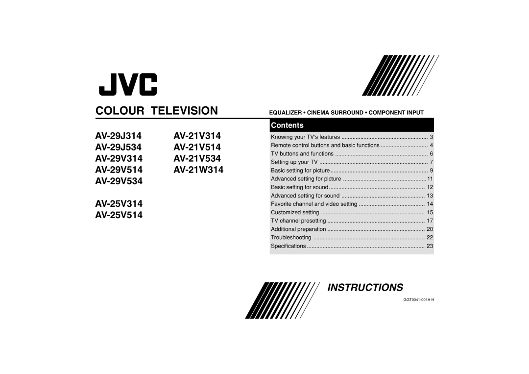 JVC AV-21V514, AV-25V514, AV-21V534, AV-25V314, AV-21V314 specifications TV buttons and functions, Setting up your TV 