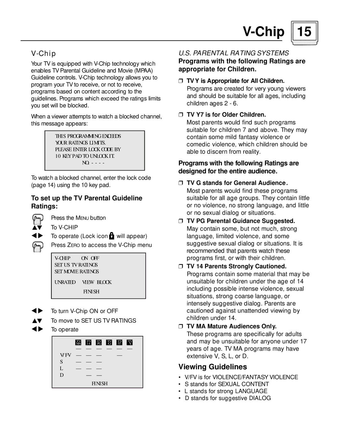 JVC C-13110, AV-27115 manual Chip, To set up the TV Parental Guideline Ratings 