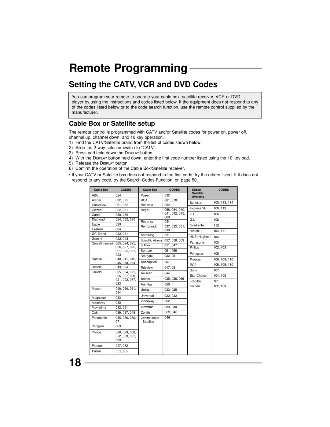 JVC AV-32260, AV-27260, AV-36230, AV-32230 manual Remote Programming, Cable Box or Satellite setup, Button, With the D 