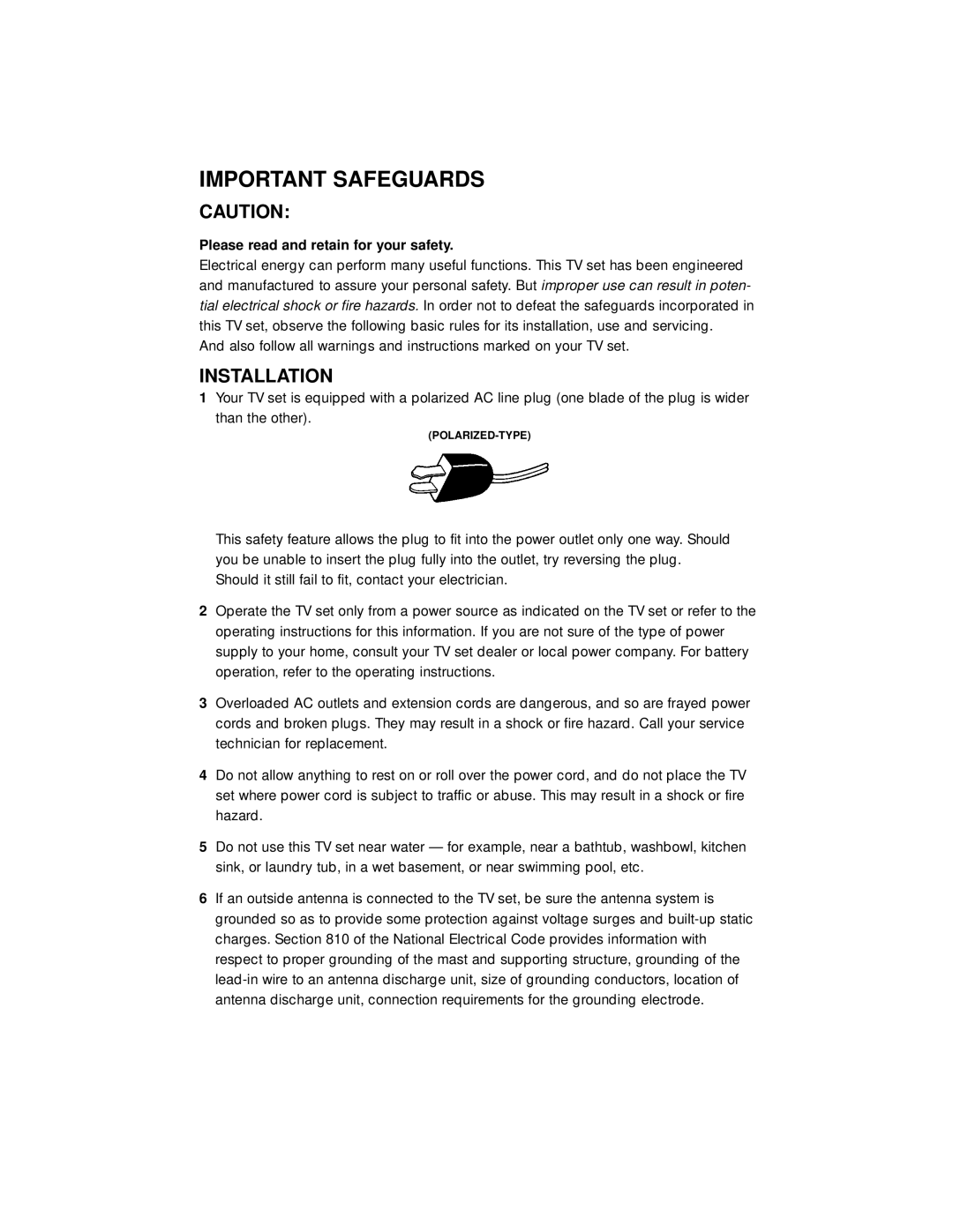 JVC AV-32230, AV-27260, AV-36230, AV-32260 manual Important Safeguards 