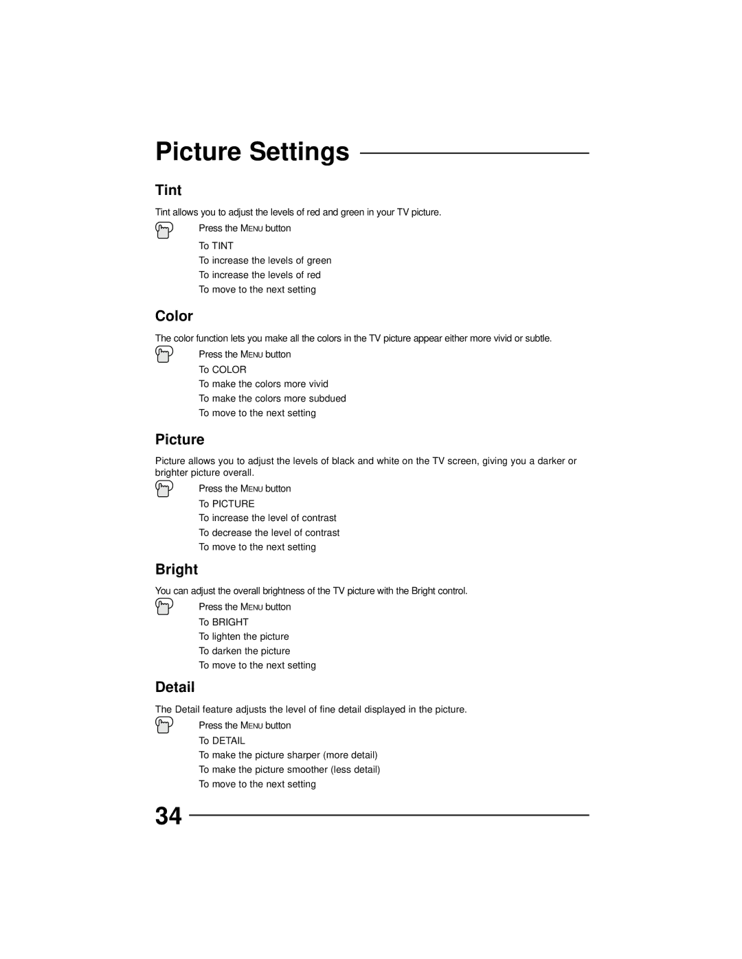 JVC AV-32260, AV-27260, AV-36230, AV-32230 manual Picture Settings 