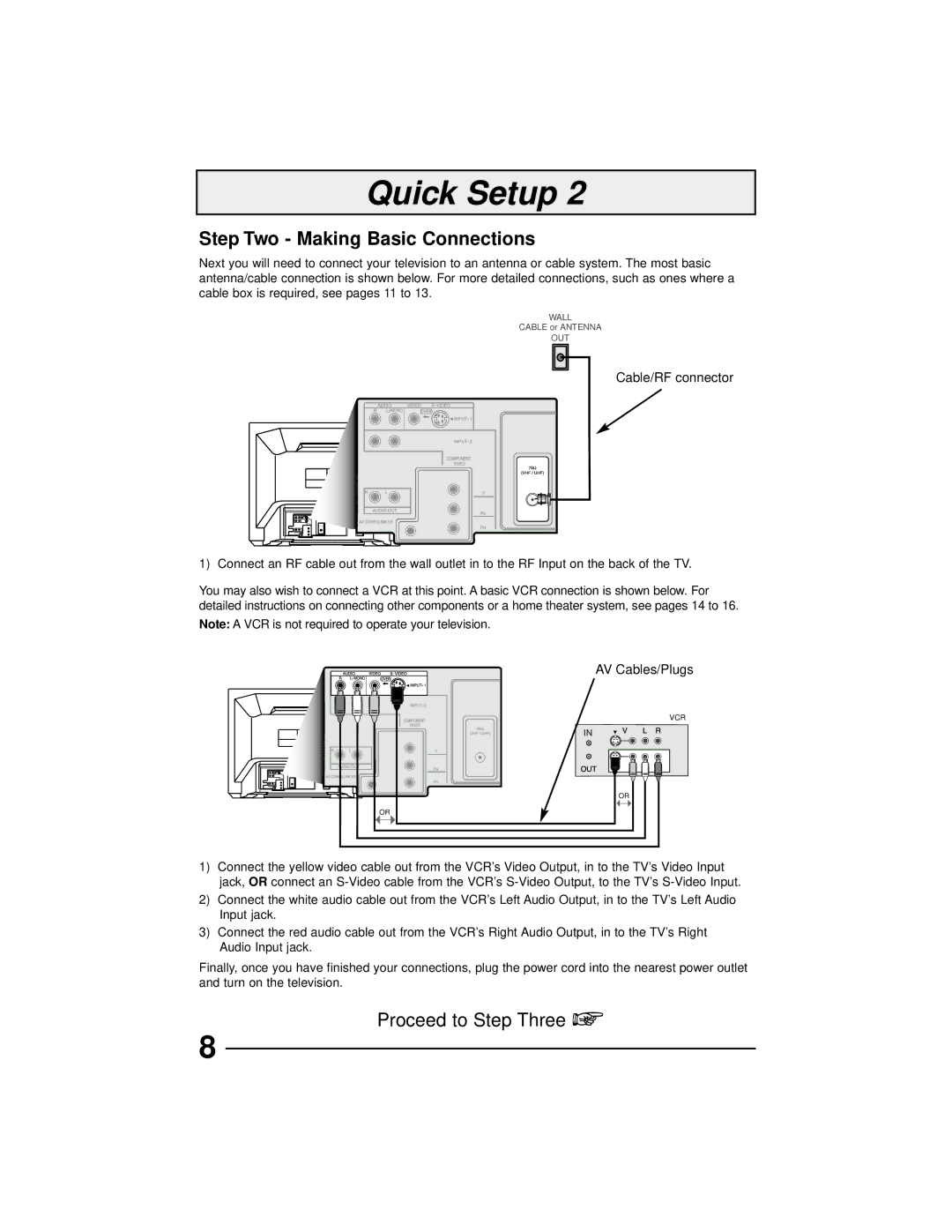 JVC AV-27260, AV-36230, AV-32260, AV-32230 manual Step Two Making Basic Connections, AV Cables/Plugs 