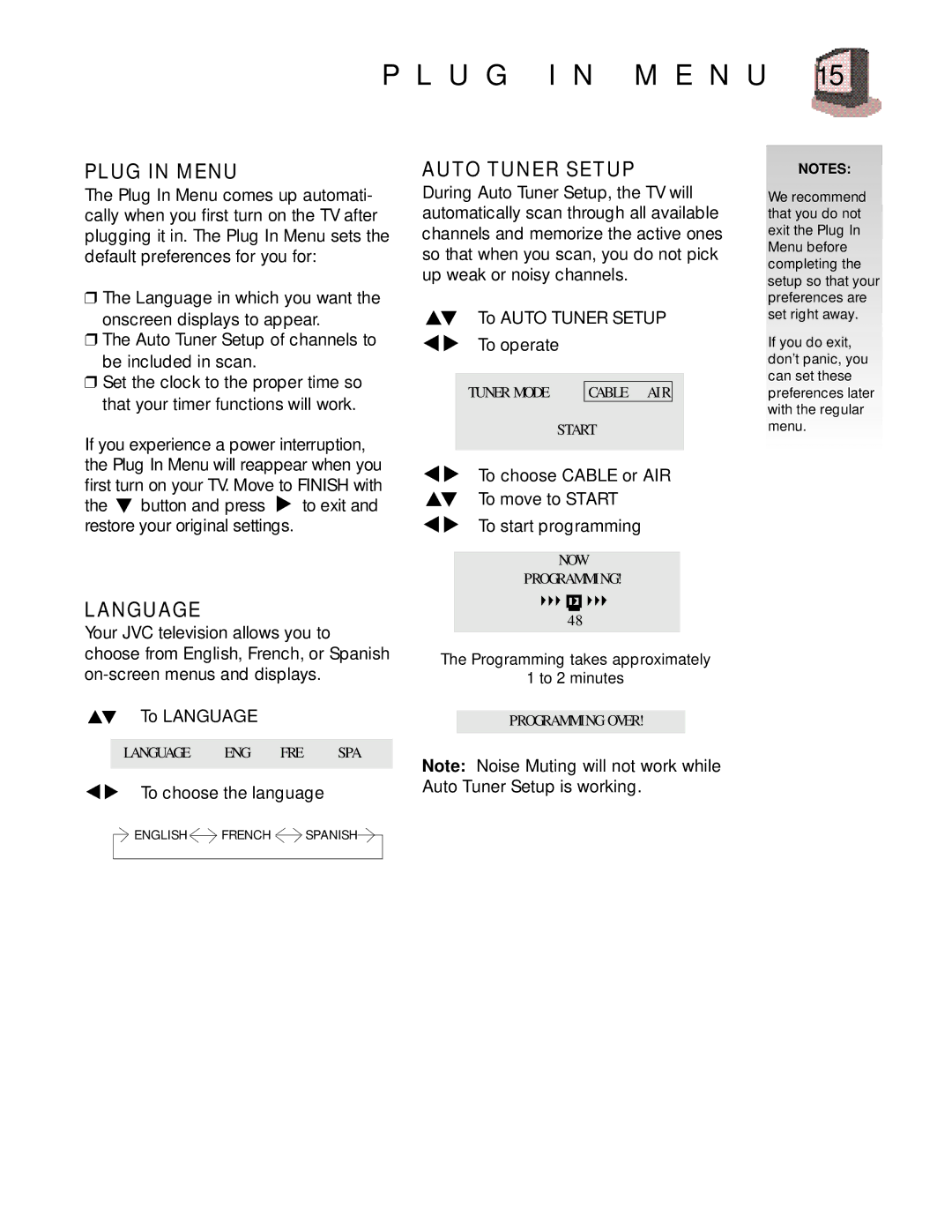 JVC RM-C755, AV-27950 manual U G I N M E N U, Plug in Menu 