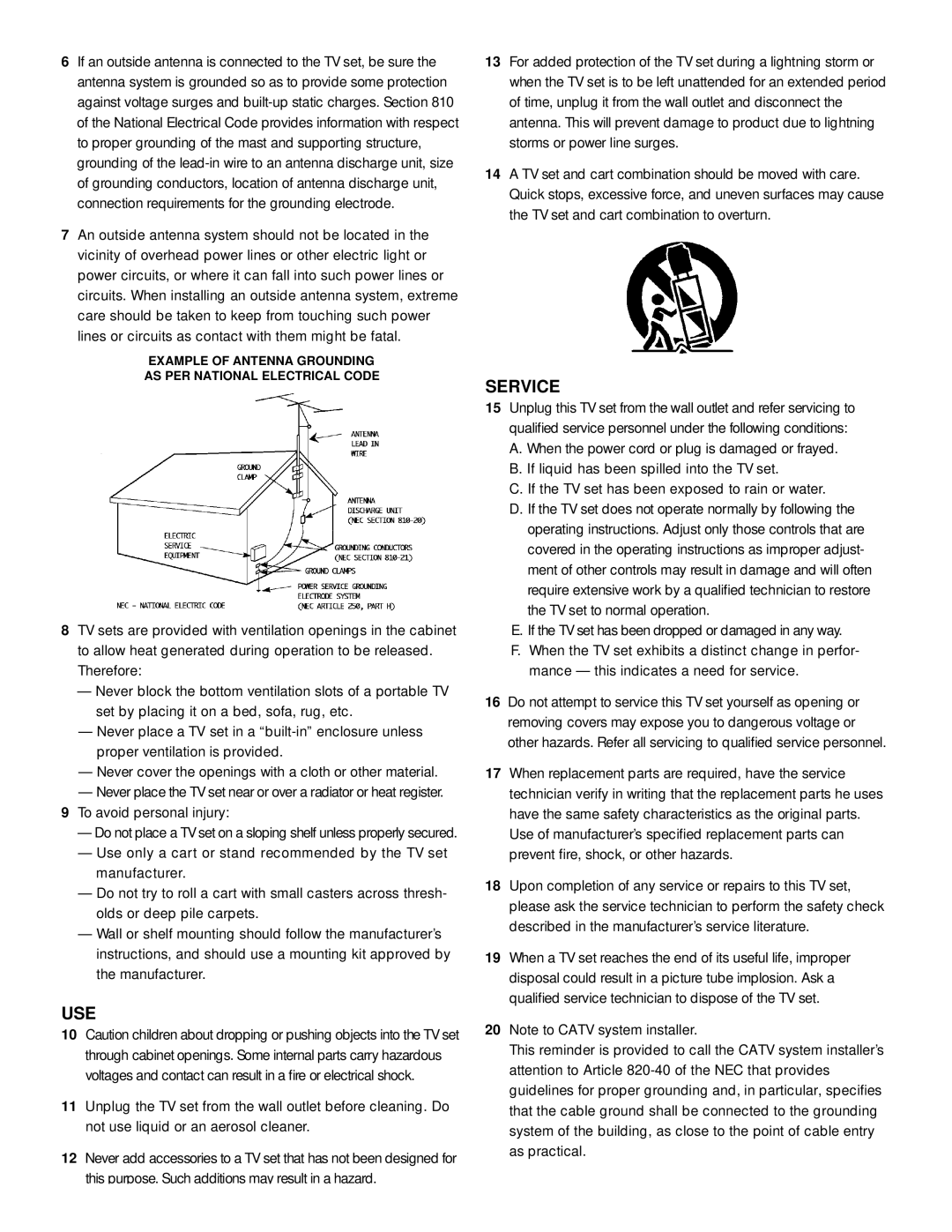 JVC RM-C755, AV-27950 manual Use, Service 