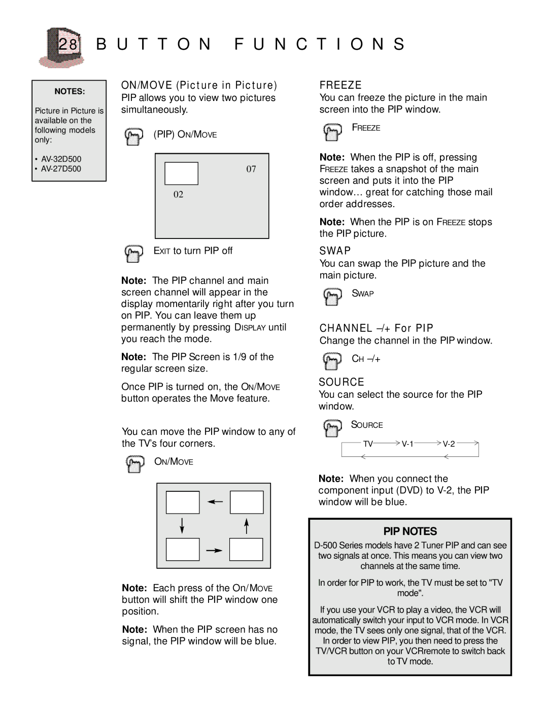 JVC AV 27D200 manual Freeze, Swap, Source 