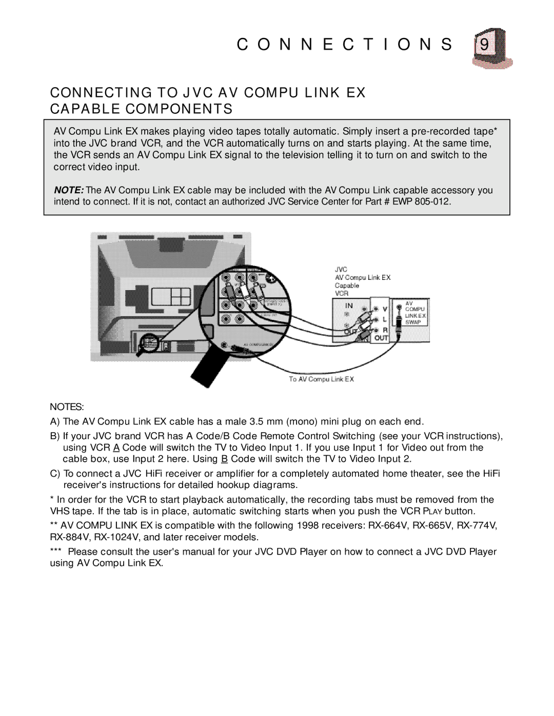 JVC AV 27D200 manual Connecting to JVC AV Compu Link EX Capable Components 