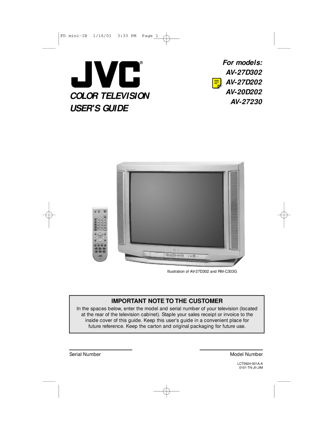 JVC AV 27D202, AV 27D302, AV 27230, AV 20D202 manual Color Television Users Guide, Model Number 