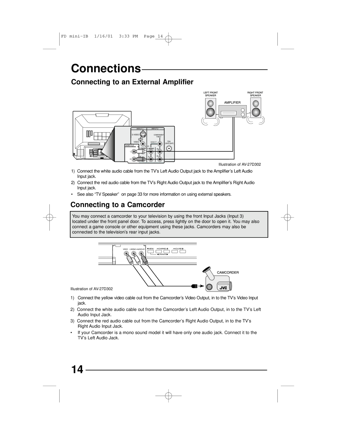 JVC AV 27230, AV 27D302, AV 27D202, AV 20D202 manual Connecting to an External Amplifier 