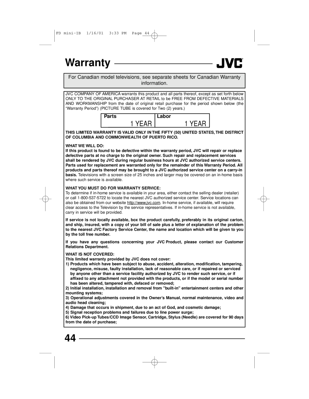 JVC AV 27D302, AV 27D202, AV 27230, AV 20D202 manual Warranty, Where such service is available 