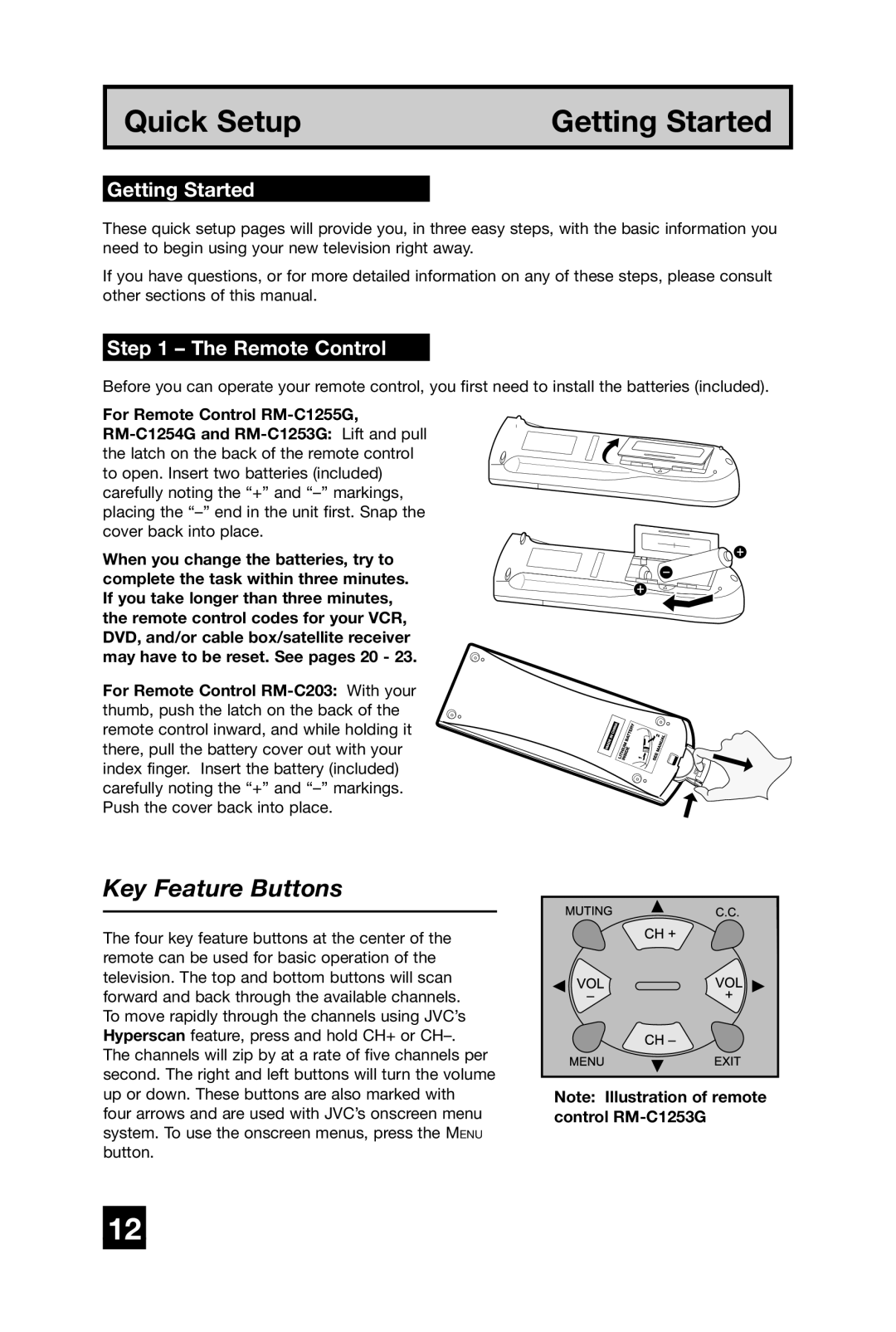 JVC AV-27D304 manual Key Feature Buttons, Getting Started, Remote Control 