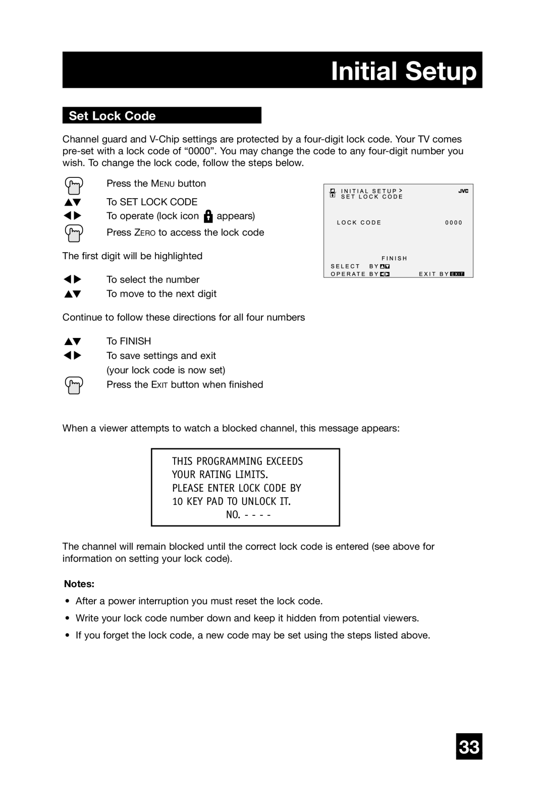 JVC AV-27D304 manual Set Lock Code 