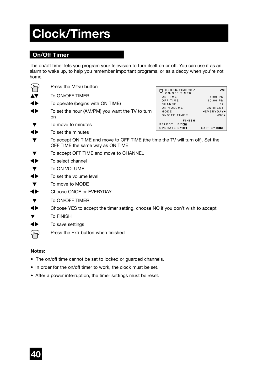 JVC AV-27D304 manual On/Off Timer 