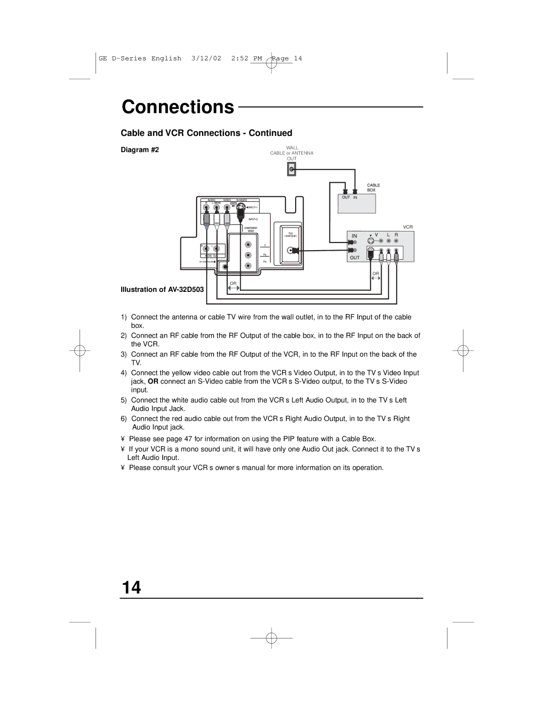 JVC AV-36D203, AV-27D503, AV-36D303, AV-32D503, AV-32D203, AV-32D303 manual Connections, Diagram #2 