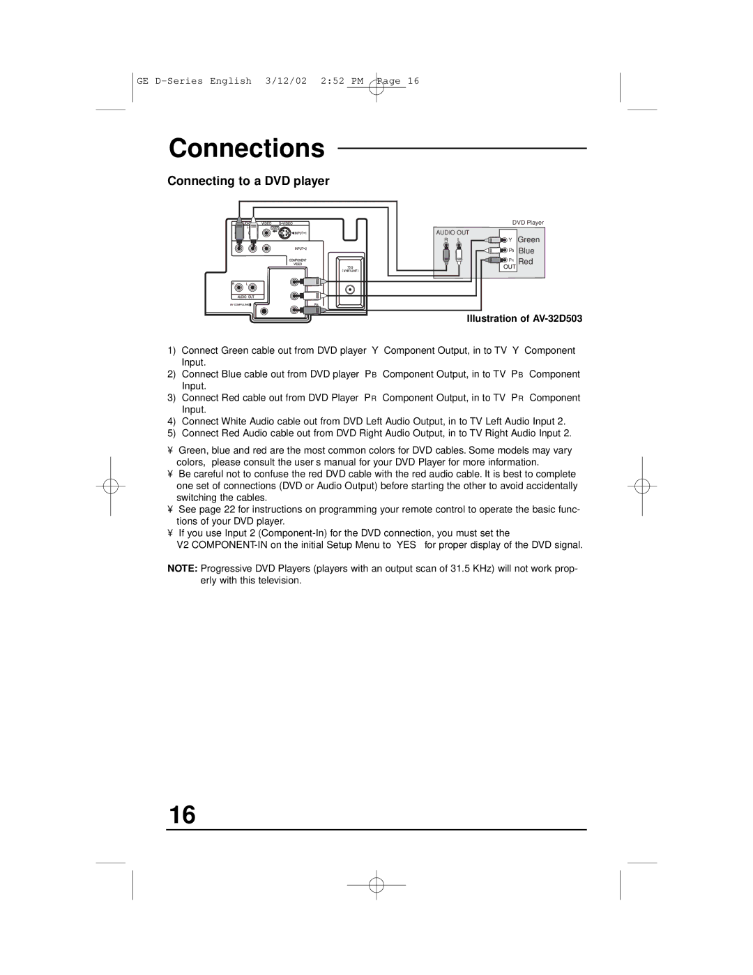 JVC AV-32D203, AV-27D503, AV-36D303, AV-36D203, AV-32D503, AV-32D303 manual Connecting to a DVD player 