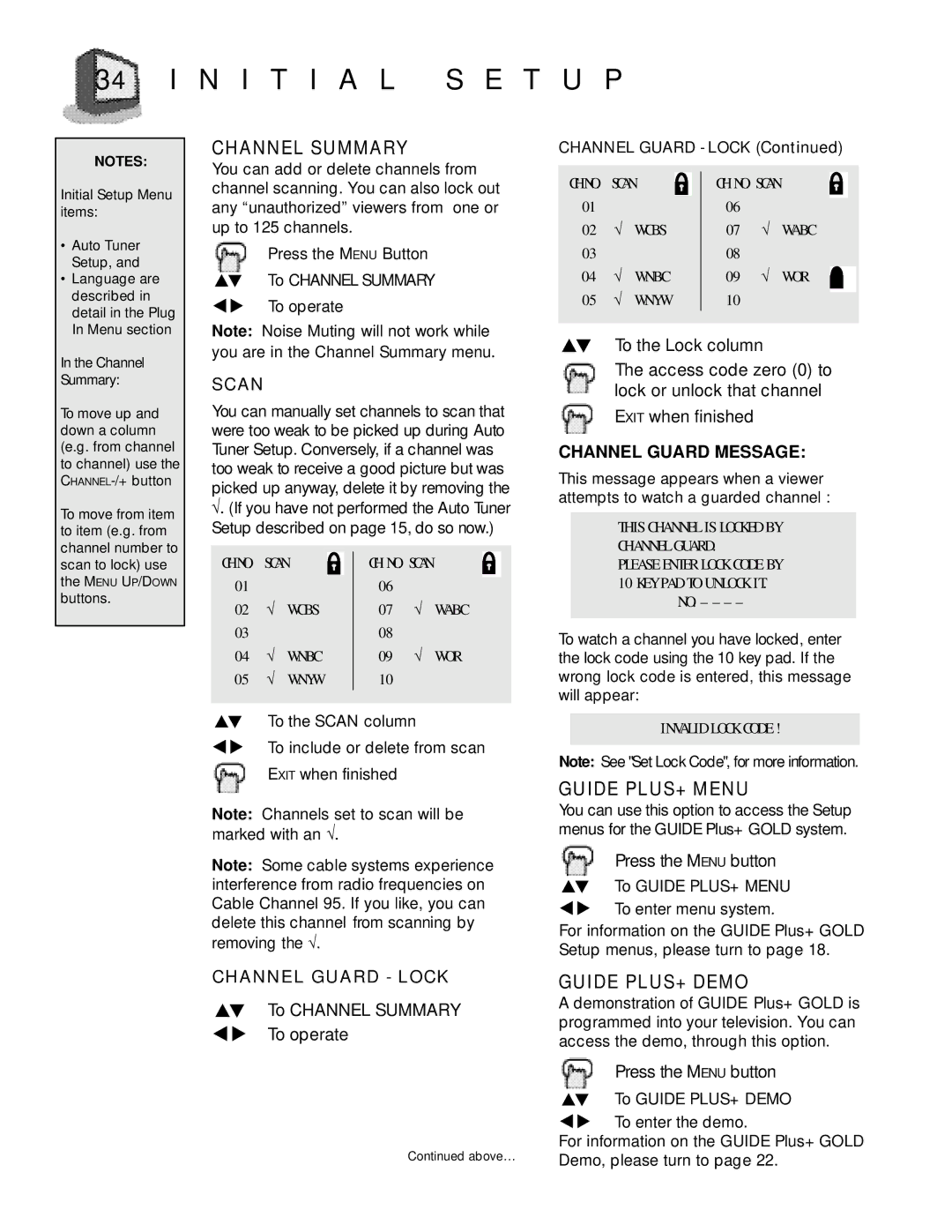 JVC AV-27D800 manual N I T I a L S E T U P, Channel Summary, Guide PLUS+ Menu, Guide PLUS+ Demo, Channel Guard Message 