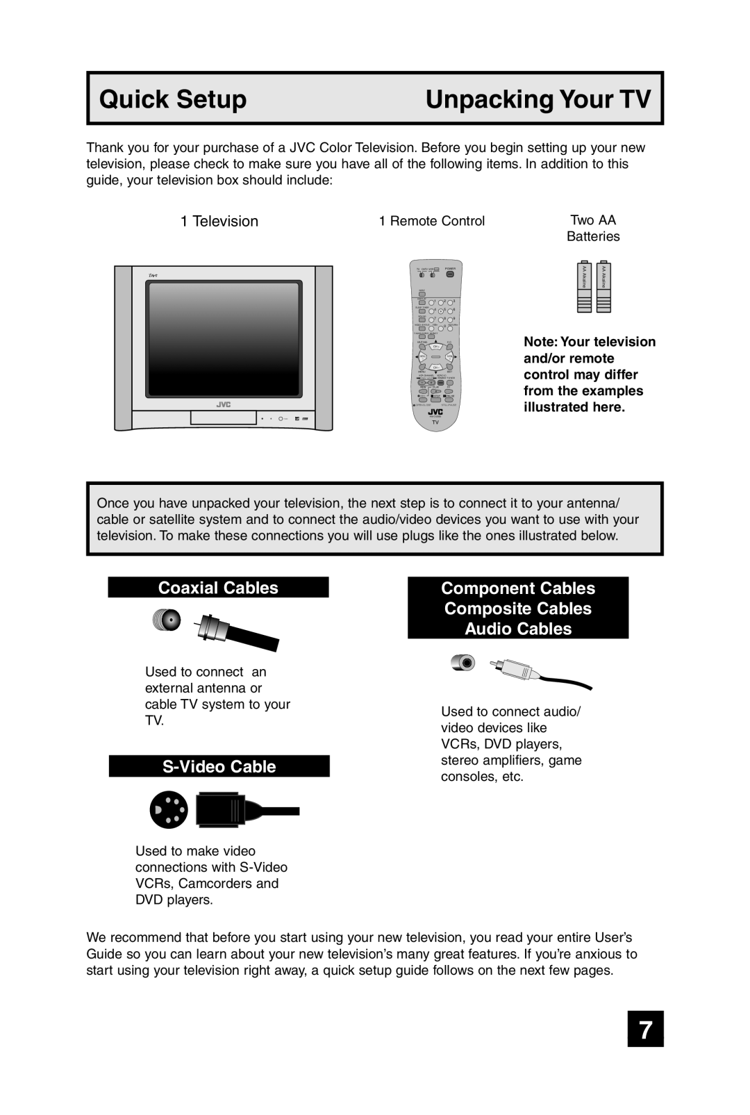 JVC AV-32F485, AV-27F475, AV-36F475, AV-32F475 Coaxial Cables, Video Cable, Component Cables Composite Cables Audio Cables 