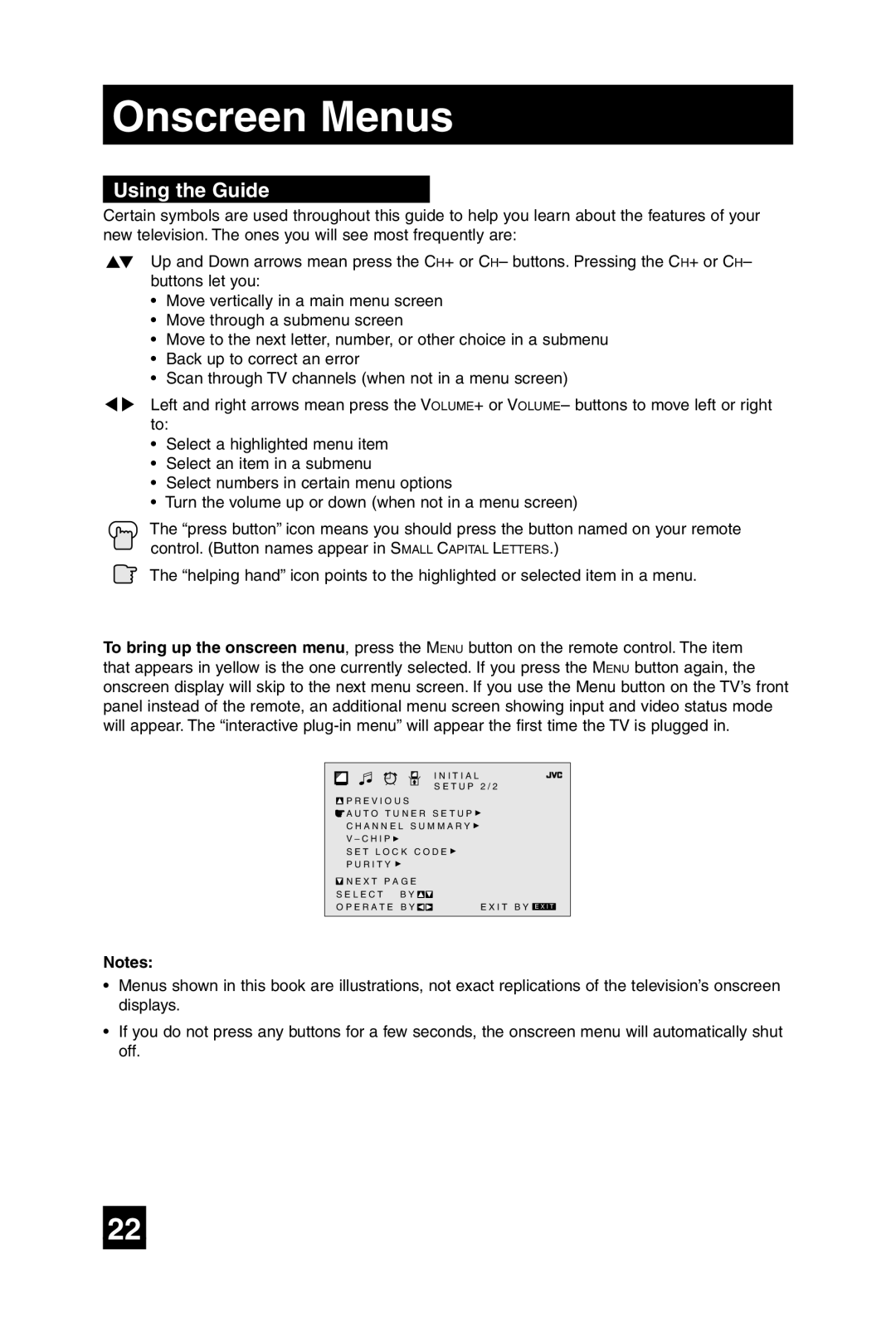 JVC AV 27F485 manual Onscreen Menus, Using the Guide 