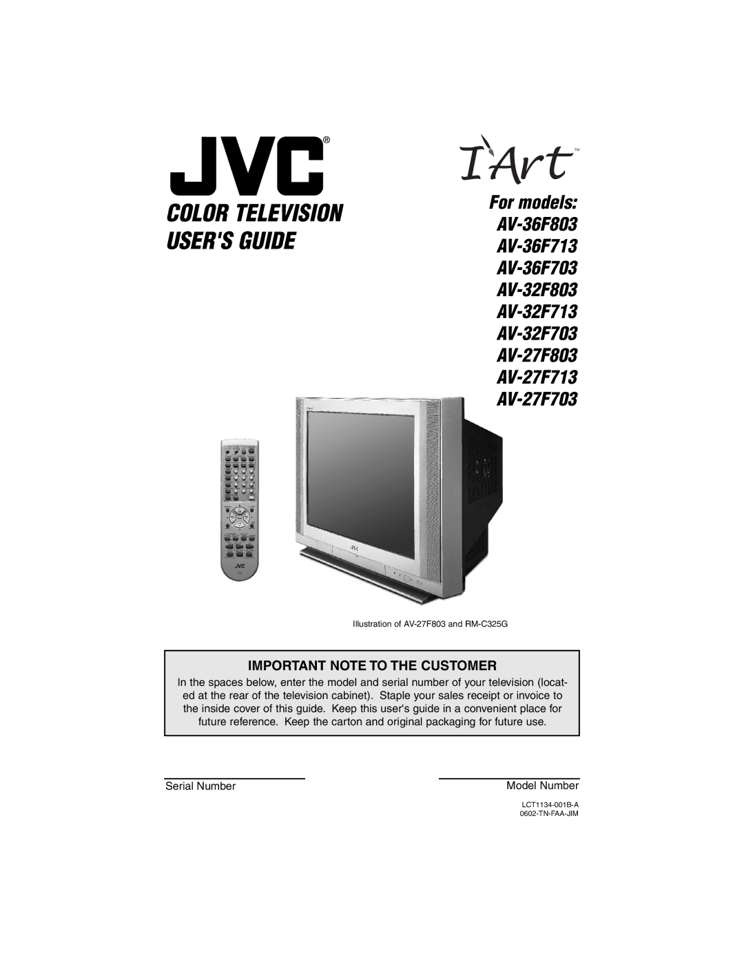 JVC AV-27F713, AV-27F803, AV-27F703, AV-32F803, AV-36F713, AV-32F713, AV-36F703 manual Color Television Users Guide 