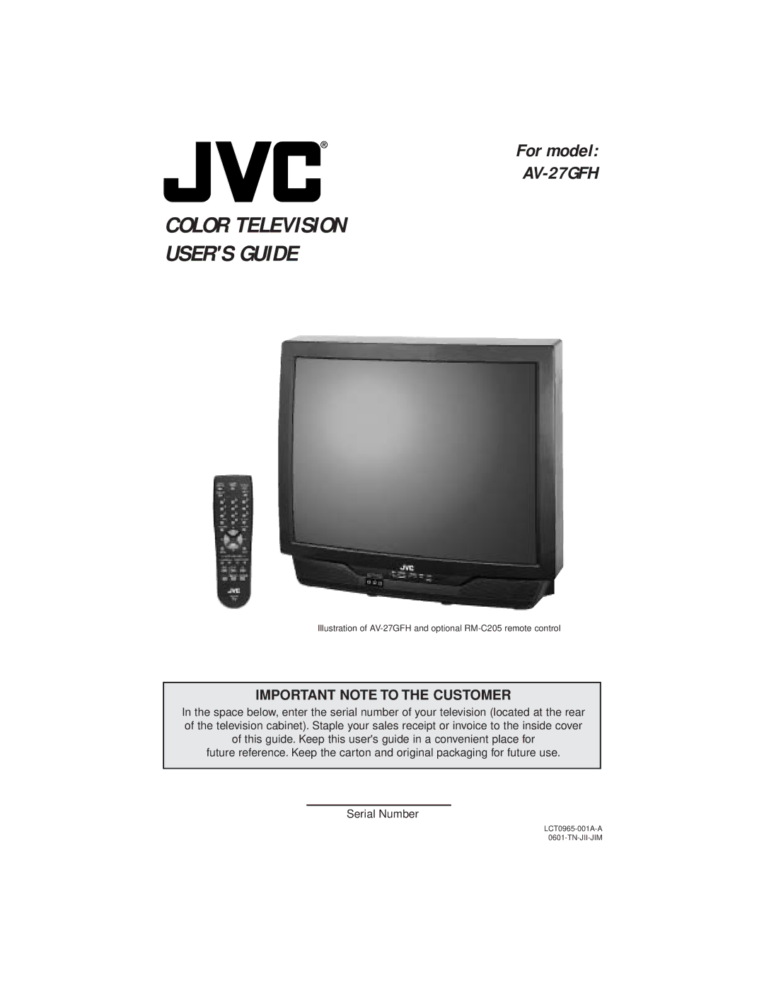 JVC AV-27GFH manual Color Television Users Guide 