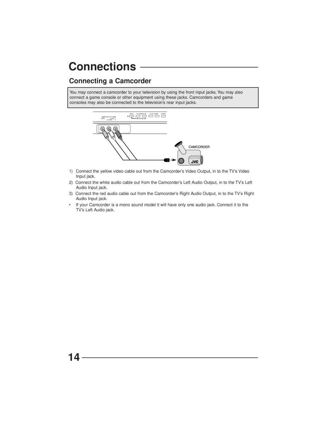 JVC AV-27GFH manual Connecting a Camcorder 